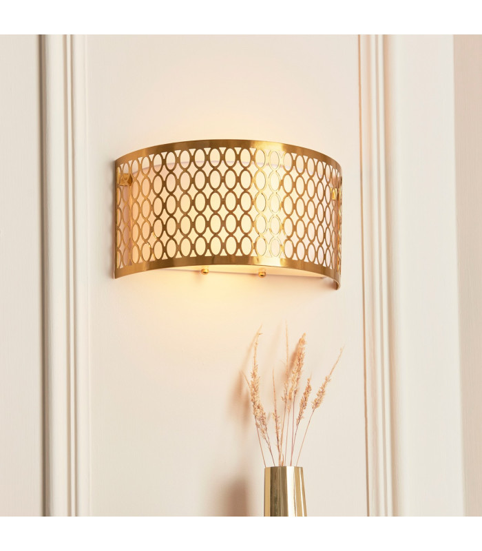 Cordero Flush Wall Lamp Gold Effect Plate White Fabric & Frosted Glass 2x E14-5