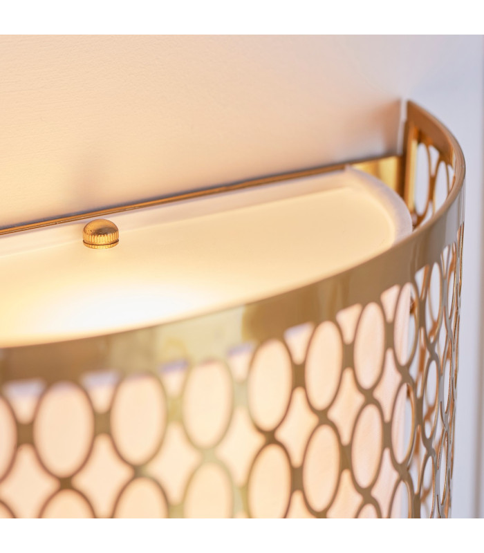 Cordero Flush Wall Lamp Gold Effect Plate White Fabric & Frosted Glass 2x E14-6