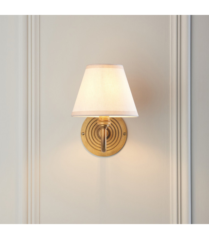 Ripple Curve Antique Brass Wall Light with Vintage White Fabric Ivy Shade 16cm B22-3