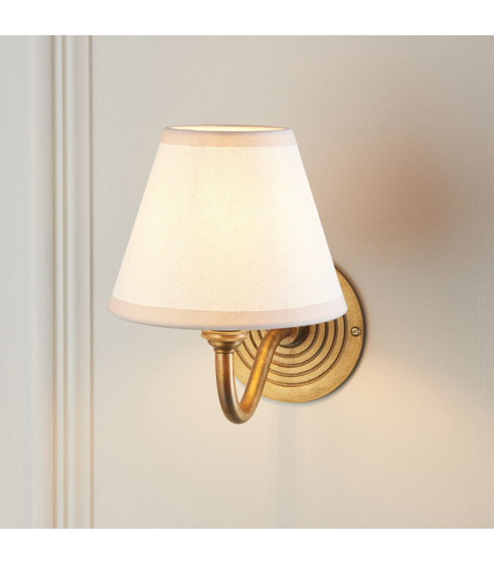 Ripple Curve Antique Brass Wall Light with Vintage White Fabric Ivy Shade 16cm B22-5