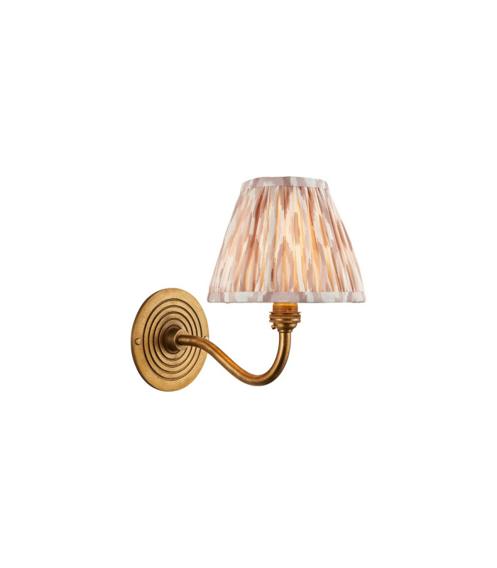 Ripple Curve Antique Brass Wall Light with Neutral Print Fabric Ikat Shade 16cm B22-1