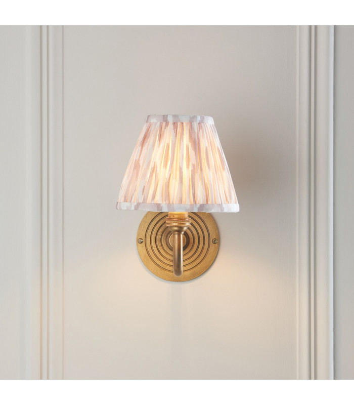 Ripple Curve Antique Brass Wall Light with Neutral Print Fabric Ikat Shade 16cm B22-3