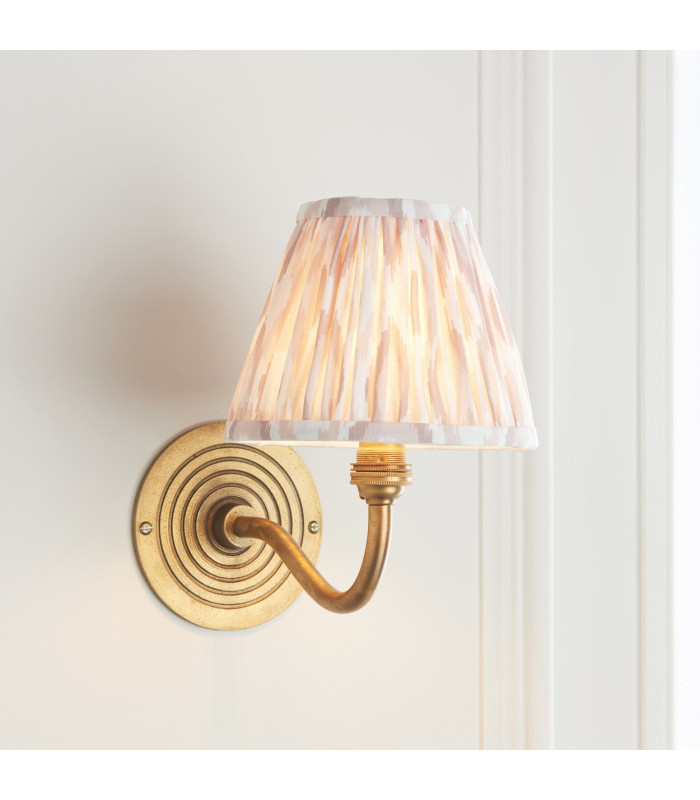 Ripple Curve Antique Brass Wall Light with Neutral Print Fabric Ikat Shade 16cm B22-4