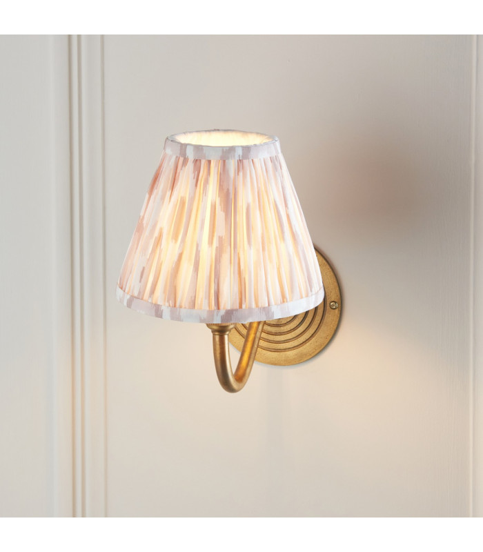 Ripple Curve Antique Brass Wall Light with Neutral Print Fabric Ikat Shade 16cm B22-5