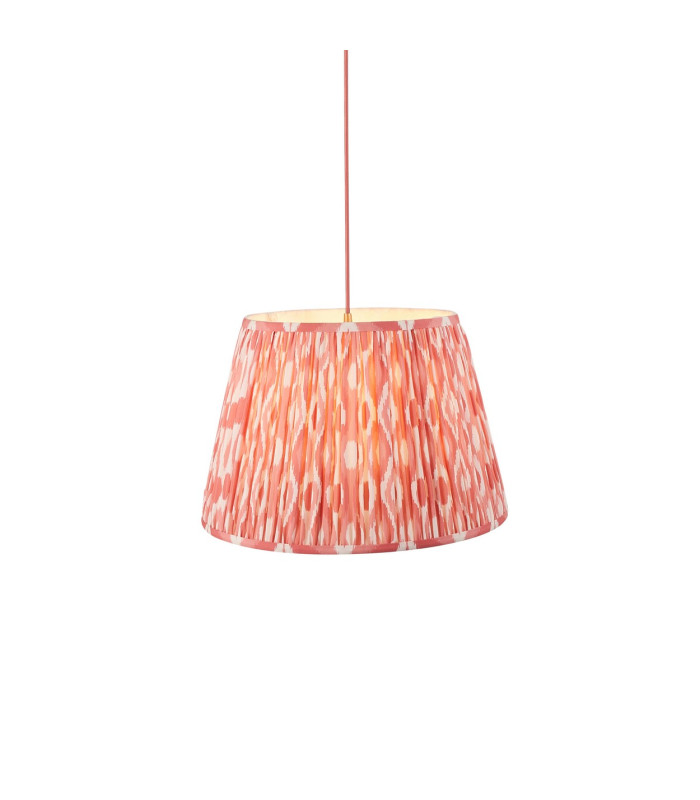 Eltham Brushed Aged Brass Red Flex Pendant Light with Coral Pink Fabric Ikat Shade 40cm B22-1