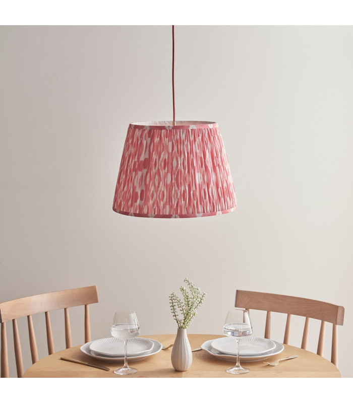 Eltham Brushed Aged Brass Red Flex Pendant Light with Coral Pink Fabric Ikat Shade 40cm B22-3