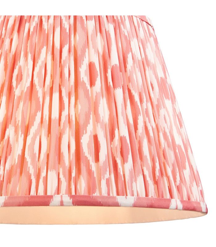 Eltham Brushed Aged Brass Red Flex Pendant Light with Coral Pink Fabric Ikat Shade 40cm B22-6