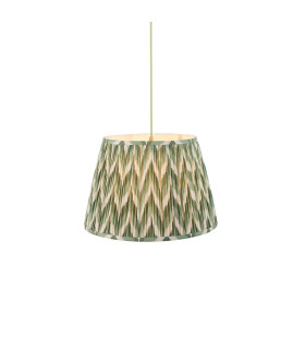 Eltham Brushed Aged Brass Green Flex Pendant Light with Cotswold Green Fabric Zigzag Shade 40cm B22-1