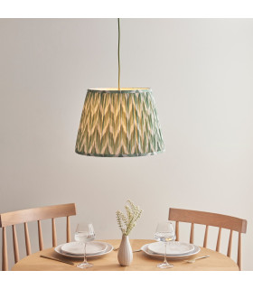 Eltham Brushed Aged Brass Green Flex Pendant Light with Cotswold Green Fabric Zigzag Shade 40cm B22-2