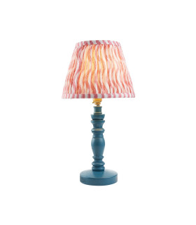Bibury Satin Marlin Blue Paint Table Lamp with Coral Pink Fabric Ripple Shade 20cm B22-1