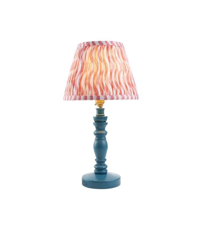Bibury Satin Marlin Blue Paint Table Lamp with Coral Pink Fabric Ripple Shade 20cm B22-1