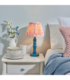 Bibury Satin Marlin Blue Paint Table Lamp with Coral Pink Fabric Ripple Shade 20cm B22-2