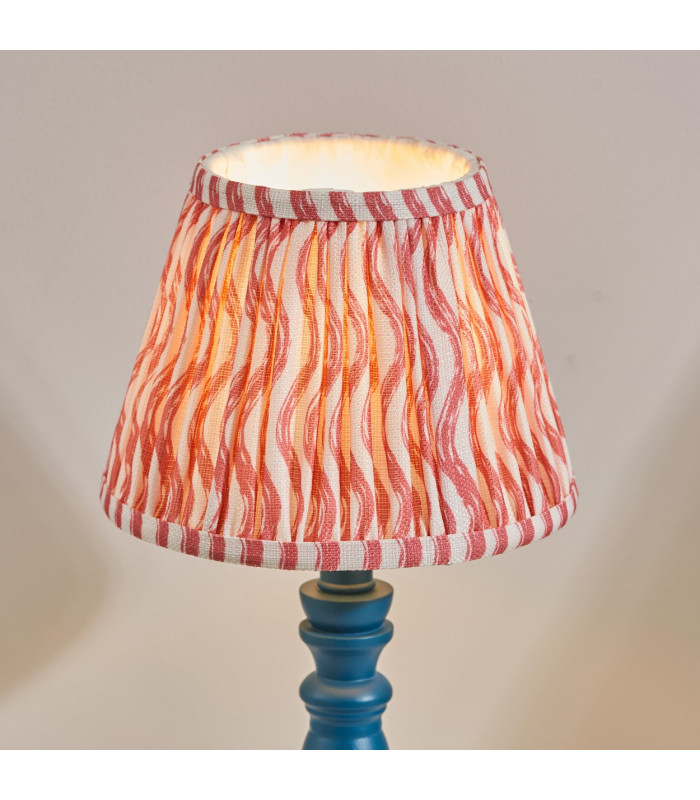 Bibury Satin Marlin Blue Paint Table Lamp with Coral Pink Fabric Ripple Shade 20cm B22-4