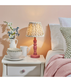 Bibury Satin Pink Clay Paint Table Lamp with Herb Garden Green Fabric Leaf Shade 20cm B22-2