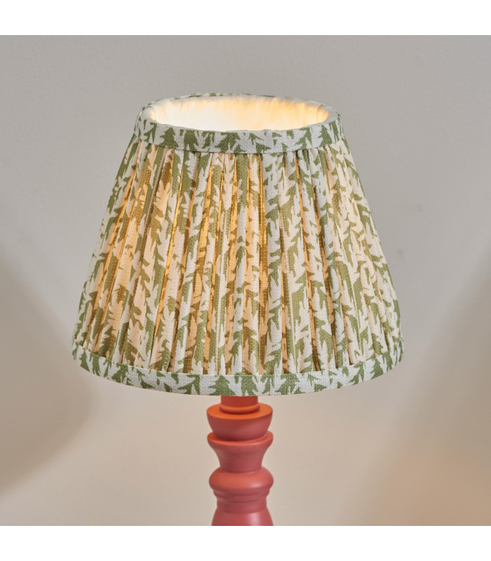Bibury Satin Pink Clay Paint Table Lamp with Herb Garden Green Fabric Leaf Shade 20cm B22-4