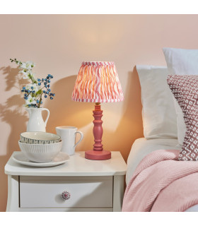 Bibury Satin Pink Clay Paint Table Lamp with Coral Pink Fabric Ripple Shade 20cm B22-2