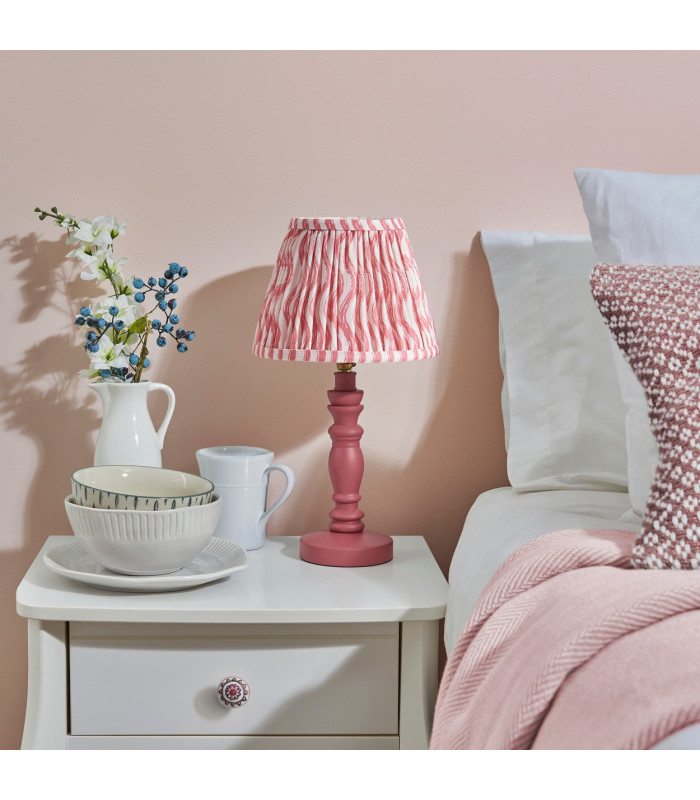 Bibury Satin Pink Clay Paint Table Lamp with Coral Pink Fabric Ripple Shade 20cm B22-3