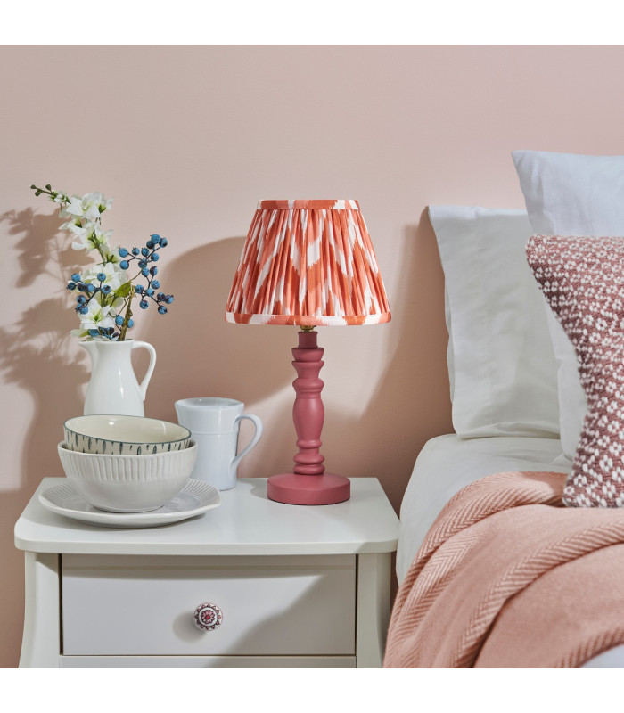 Bibury Satin Pink Clay Paint Table Lamp with Apricot Orange Fabric Zigzag Shade 20cm B22-3