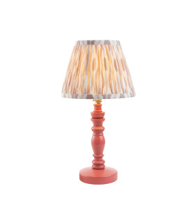 Bibury Satin Pink Clay Paint Table Lamp with Neutral Print Fabric Ikat Shade 20cm B22-1