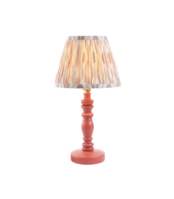 Bibury Satin Pink Clay Paint Table Lamp with Neutral Print Fabric Ikat Shade 20cm B22-1