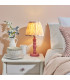 Bibury Satin Pink Clay Paint Table Lamp with Neutral Print Fabric Ikat Shade 20cm B22-2
