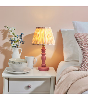 Bibury Satin Pink Clay Paint Table Lamp with Neutral Print Fabric Ikat Shade 20cm B22-2