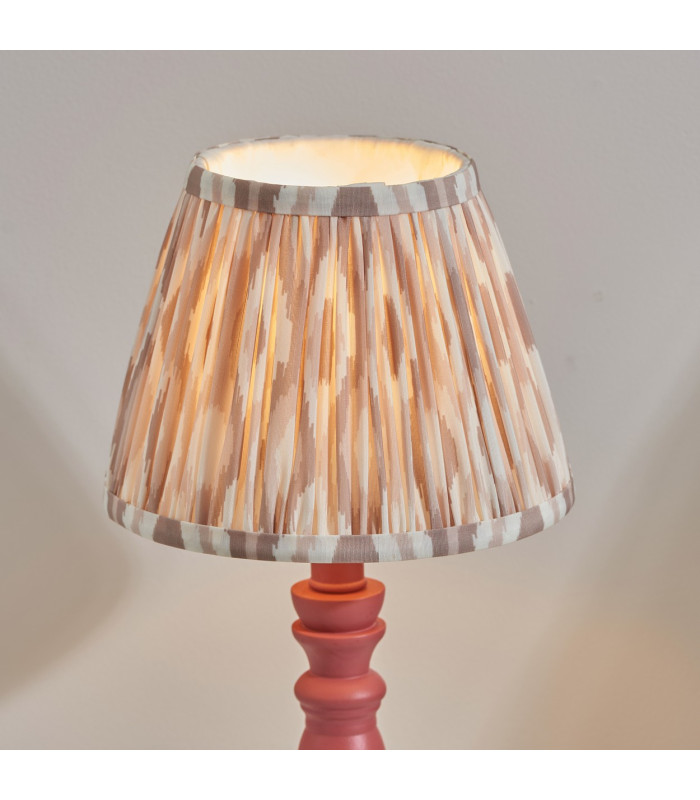 Bibury Satin Pink Clay Paint Table Lamp with Neutral Print Fabric Ikat Shade 20cm B22-3