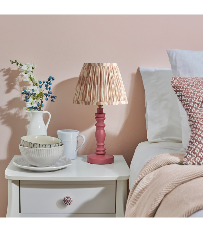 Bibury Satin Pink Clay Paint Table Lamp with Neutral Print Fabric Ikat Shade 20cm B22-4