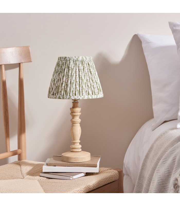 Bibury Natural Ash Table Lamp with Herb Garden Green Fabric Leaf Shade 20cm B22-3