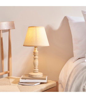 Bibury Natural Ash Table Lamp with Vintage White Fabric Ivy Shade 20cm B22-2