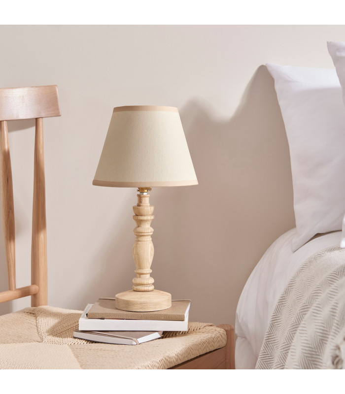 Bibury Natural Ash Table Lamp with Vintage White Fabric Ivy Shade 20cm B22-3