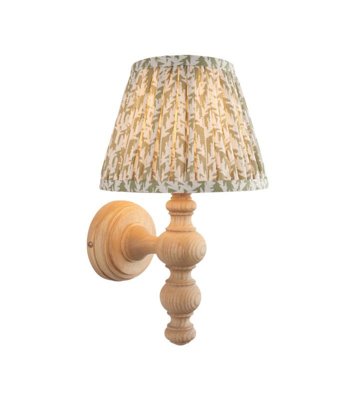 Bibury Natural Ash Wall Light with Herb Garden Green Fabric Leaf Shade 20cm B22-1