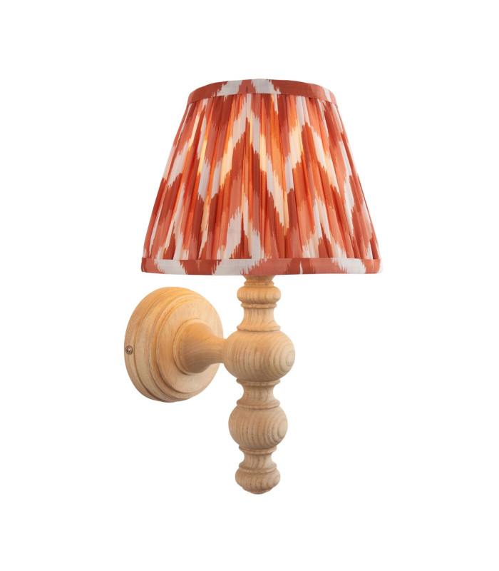 Bibury Natural Ash Wall Light with Apricot Orange Fabric Zigzag Shade 20cm B22-1