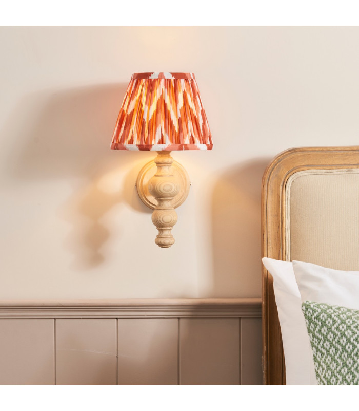 Bibury Natural Ash Wall Light with Apricot Orange Fabric Zigzag Shade 20cm B22-2