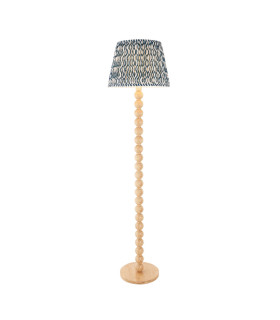 Cane Natural Bamboo Floor Lamp with Marlin Blue Fabric Ripple Shade 40cm E27-1