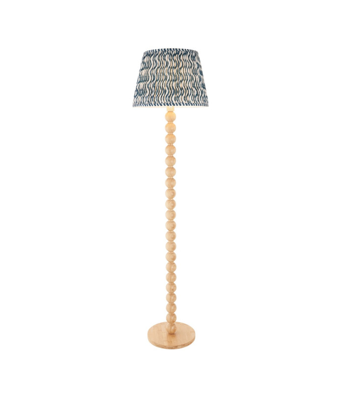 Cane Natural Bamboo Floor Lamp with Marlin Blue Fabric Ripple Shade 40cm E27-1