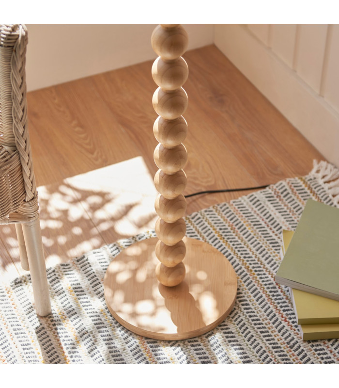Cane Natural Bamboo Floor Lamp with Marlin Blue Fabric Ripple Shade 40cm E27-7