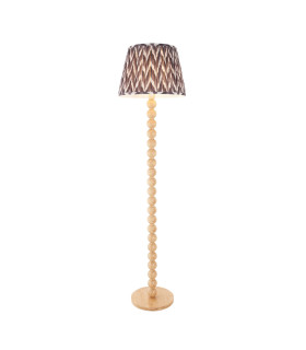 Cane Natural Bamboo Floor Lamp with Pearl Grey Fabric Zigzag Shade 40cm E27-1