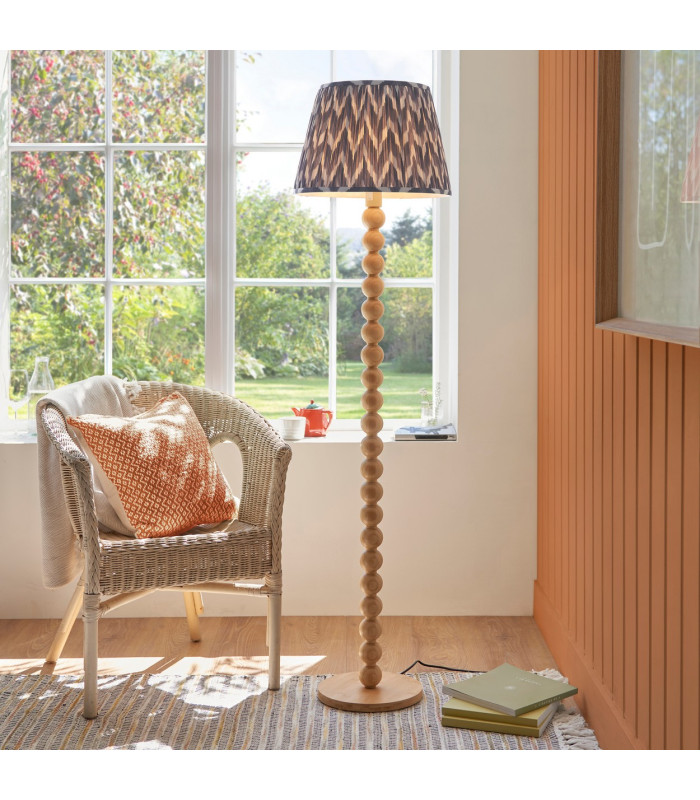 Cane Natural Bamboo Floor Lamp with Pearl Grey Fabric Zigzag Shade 40cm E27-2