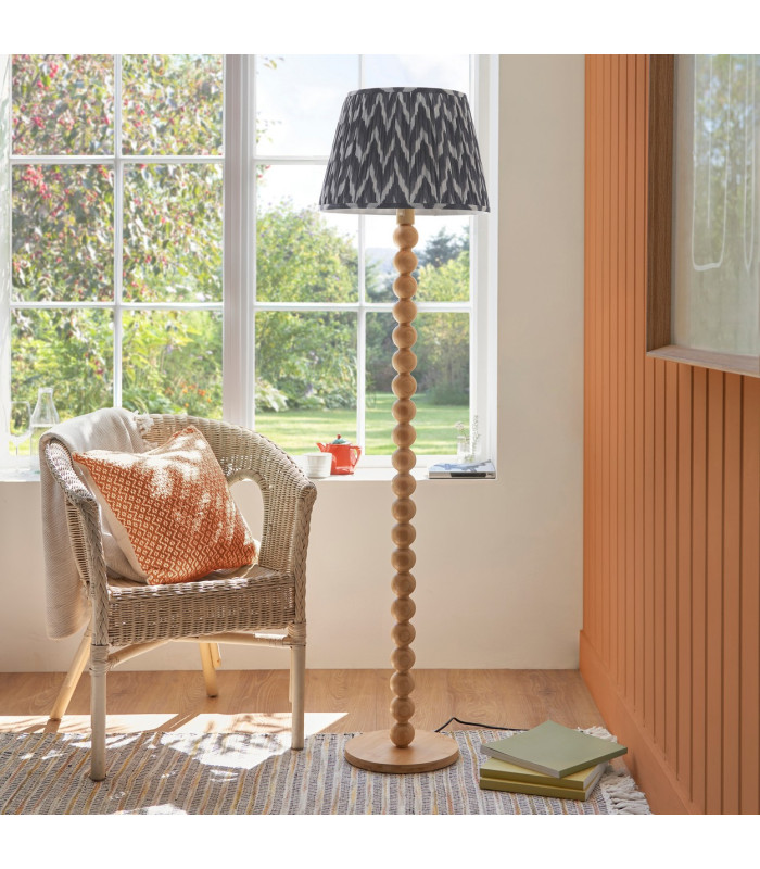 Cane Natural Bamboo Floor Lamp with Pearl Grey Fabric Zigzag Shade 40cm E27-3