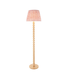 Cane Natural Bamboo Floor Lamp with Coral Pink Fabric Ripple Shade 40cm E27-1