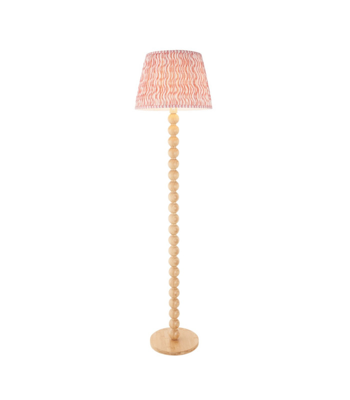 Cane Natural Bamboo Floor Lamp with Coral Pink Fabric Ripple Shade 40cm E27-1