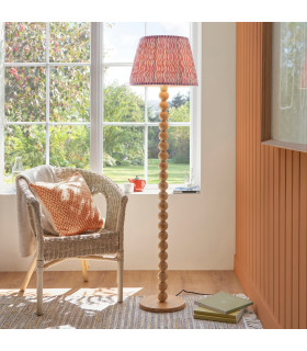 Cane Natural Bamboo Floor Lamp with Coral Pink Fabric Ripple Shade 40cm E27-2