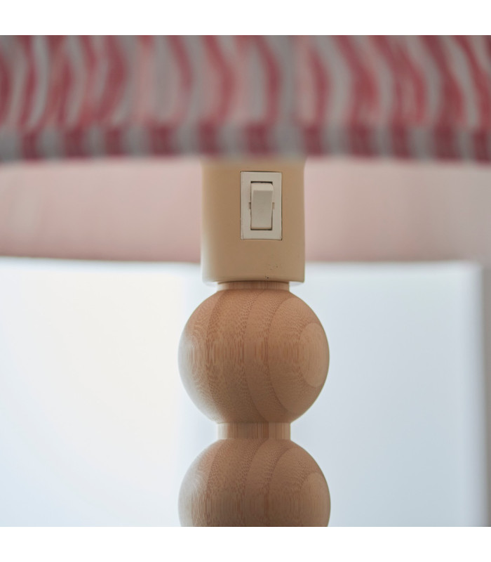 Cane Natural Bamboo Floor Lamp with Coral Pink Fabric Ripple Shade 40cm E27-4