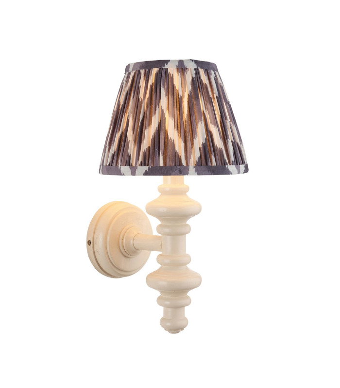 Carnaby Satin Almond White Paint Wall Light with Pearl Grey Fabric Zigzag Shade 20cm B22-1