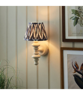 Carnaby Satin Almond White Paint Wall Light with Pearl Grey Fabric Zigzag Shade 20cm B22-2
