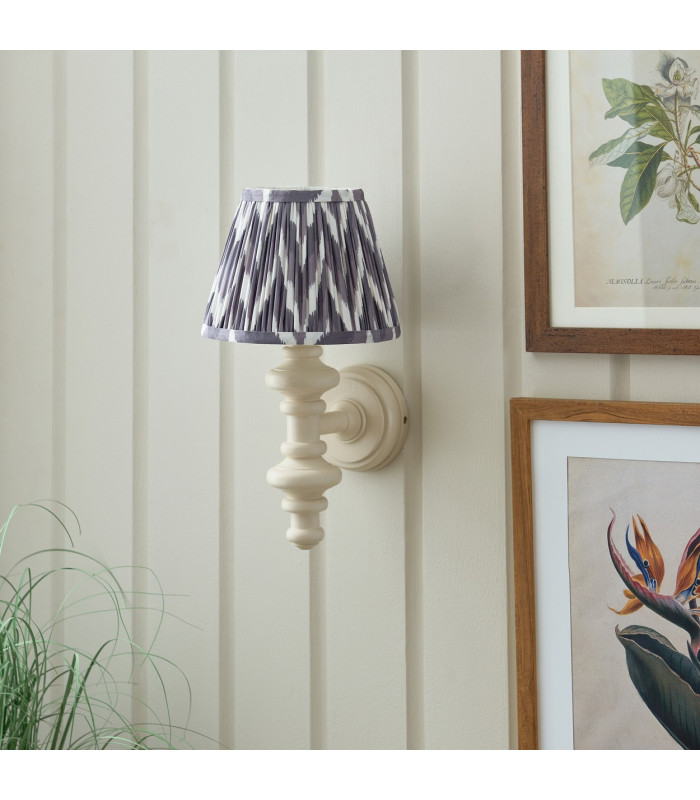 Carnaby Satin Almond White Paint Wall Light with Pearl Grey Fabric Zigzag Shade 20cm B22-3