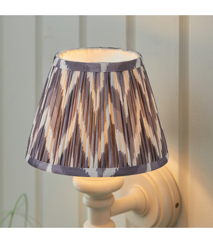 Carnaby Satin Almond White Paint Wall Light with Pearl Grey Fabric Zigzag Shade 20cm B22-4