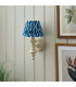 Carnaby Satin Almond White Paint Wall Light with Marlin Blue Fabric Ikat Shade 20cm B22-3