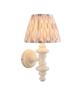 Carnaby Satin Almond White Paint Wall Light with Neutral Print Fabric Ikat Shade 20cm B22-1